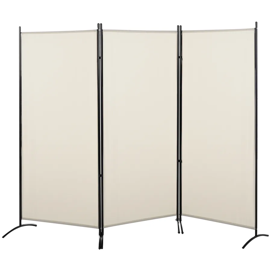 HOMCOM Paravent 3 panneaux dim. 2,53L x 0,5l x 1,82H m Store latéral Brise-Vue paravent sur Pied séparateur métal Polyester, visuel du fabricant