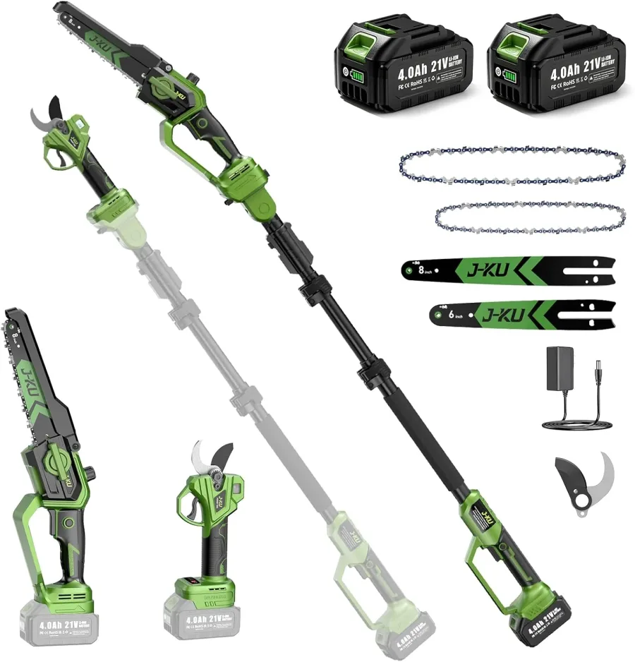 J-KU 4-in-1 Cordless Pole Saw & Pruning Shears Kit, visuel du fabricant