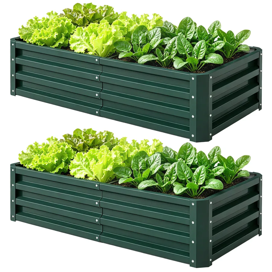 Outsunny 845-039V02GN — Lot de 2 carrés potagers 120 x 60 x 30,5 cm, acier galvanisé vert foncé, visuel du fabricant
