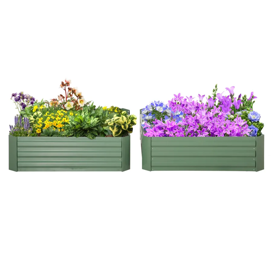 Outsunny 845-517GN — Lot de 2 carrés potagers 100 x 100 x 30 cm, tôle d'acier ondulée verte, visuel du fabricant