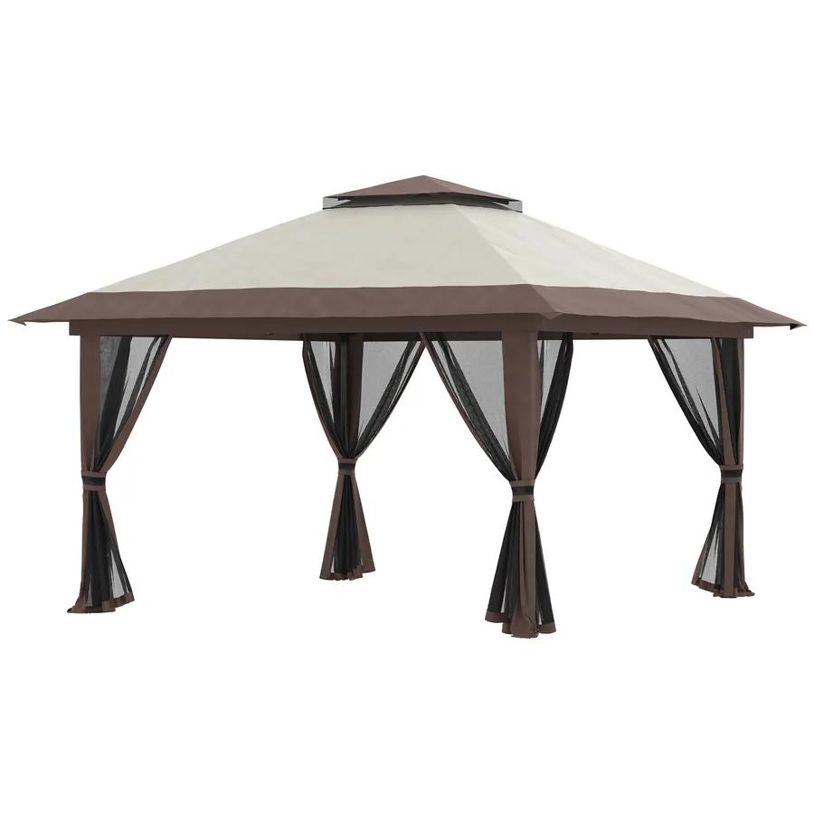 Tonnelle barnum de jardin pop-up pliant double toit protection UV 50+ avec 4 moustiquaires zippées 4 x 4 m beige (Réf. 84C-353V00BG), visuel du fabricant