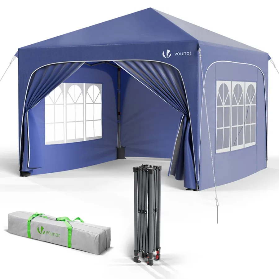 Tonnelle de jardin Arquee 3x3m Pliable avec porte et fenetre amovible bleu, visuel du fabricant