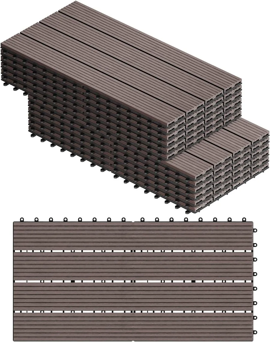 WOLTU WPC Terrassendielen Holz-Optik 30x60cm, Klickfliese (12 Stück / 2 m²), visuel du fabricant